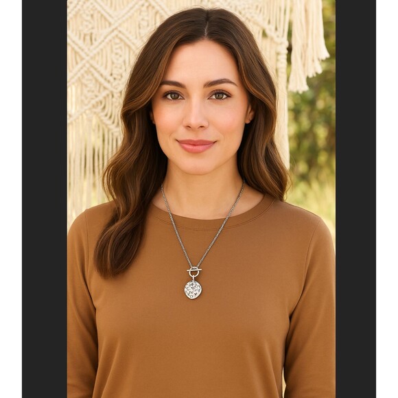 J. Jill 2-in-1 Convertible Floral Locket Necklace Silver Gold Tone Compassion - Picture 1 of 11